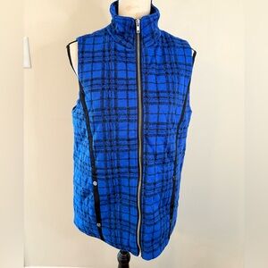 Erin London quilted vest chic contemporary royal blue black zips pockets SZ SM